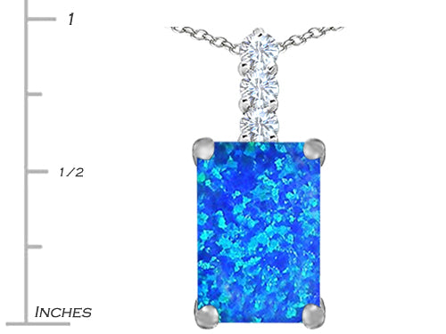 Star K Large 14x10mm Emerald Cut Blue Created Opal Pendant Necklace