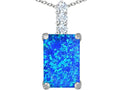 Star K Large 14x10mm Emerald Cut Blue Created Opal Pendant Necklace