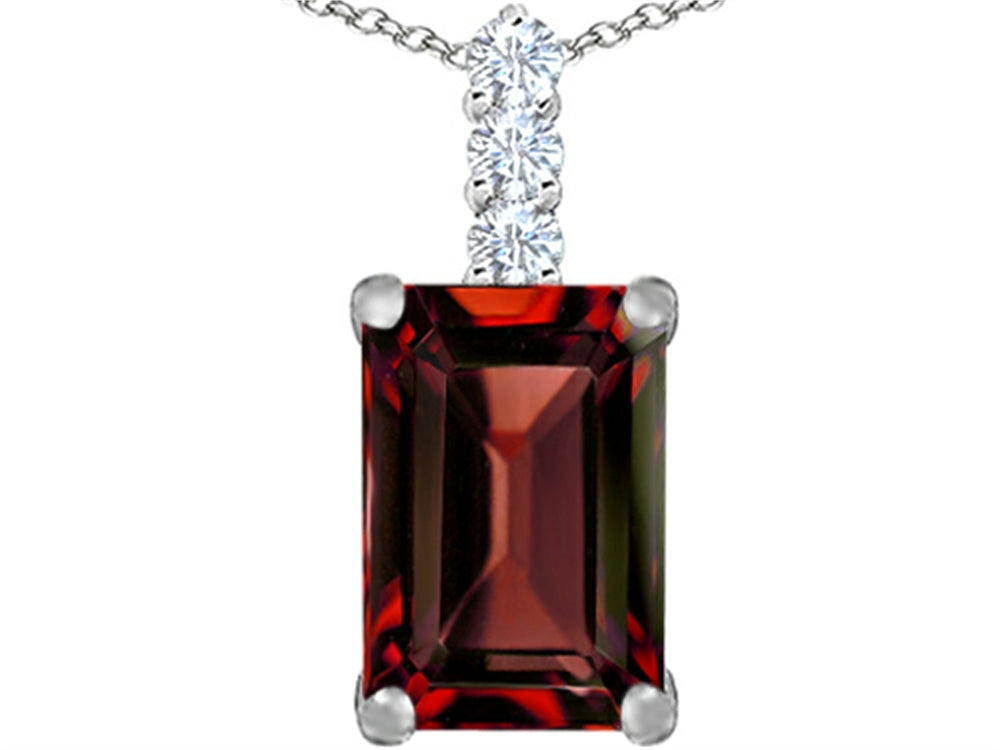 Star K Large 14x10mm Emerald Cut Simulated Garnet Pendant Necklace