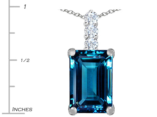 Star K Large 14x10mm Emerald Cut Simulated Blue Topaz Pendant Necklace