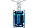Star K Large 14x10mm Emerald Cut Simulated Blue Topaz Pendant Necklace