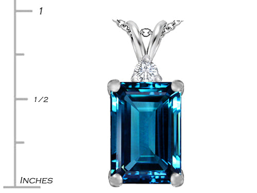 Star K Large 14x10mm Emerald Cut Simulated Blue Topaz Pendant Necklace