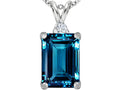 Star K Large 14x10mm Emerald Cut Simulated Blue Topaz Pendant Necklace