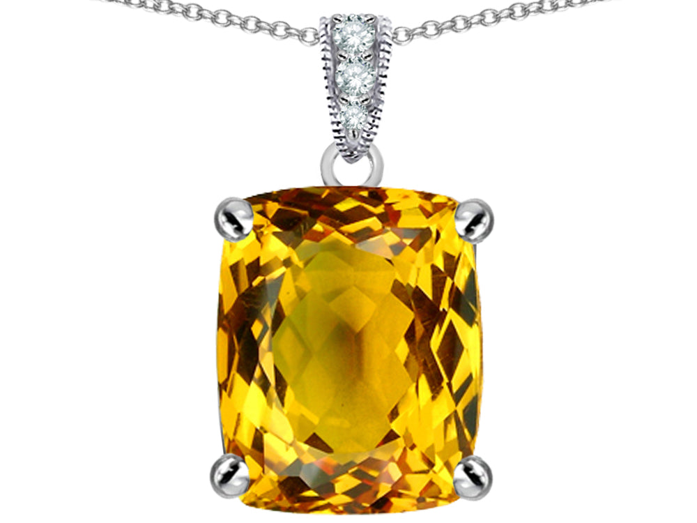 Star K Large 12x10mm Cushion-Cut Simulated Citrine Pendant Necklace