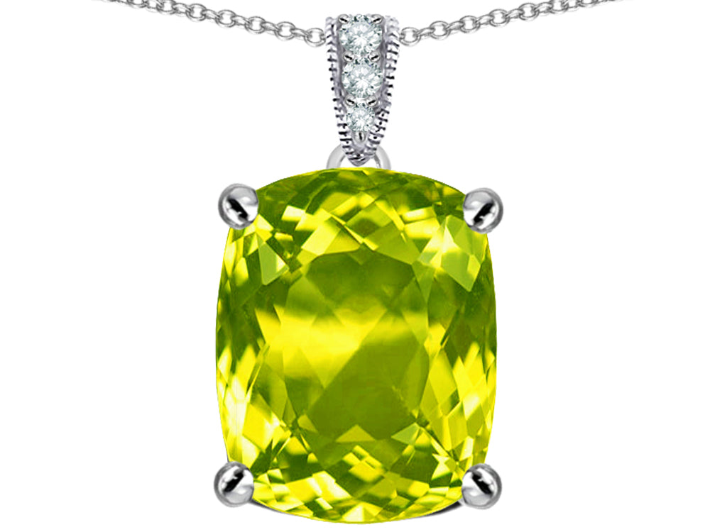 Star K Large 12x10mm Cushion-Cut Simulated Peridot and Cubic Zirconia Pendant Necklace