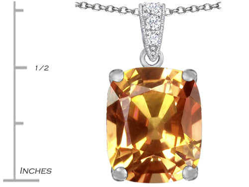Star K Large 12x10mm Cushion-Cut Simulated Imperial Yellow Topaz Pendant Necklace