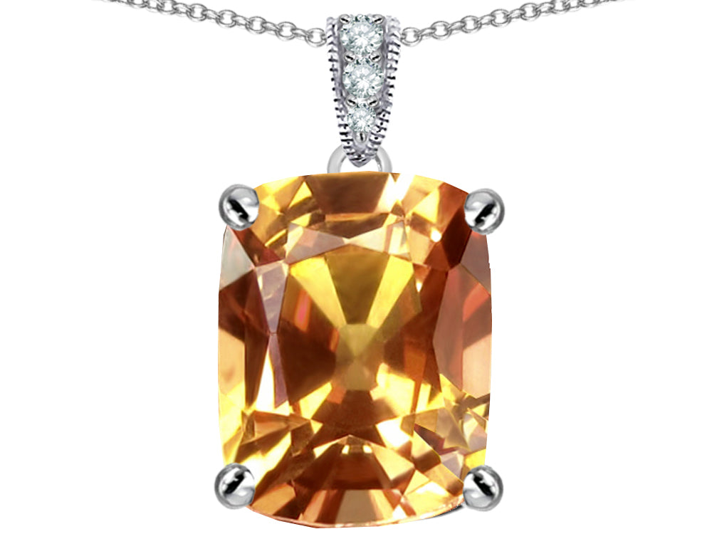 Star K Large 12x10mm Cushion-Cut Simulated Imperial Yellow Topaz Pendant Necklace