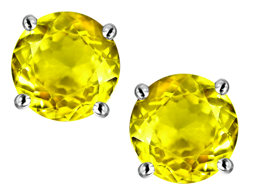 Star K Round 7mm Simulated Yellow Sapphire Earrings Studs