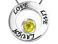 Star K Live/Love/Laugh Circle of Life Pendant Necklace with Round 7mm Simulated Yellow Sapphire