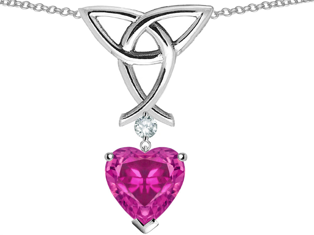 Star K Love Knot Pendant Necklace with 8mm Heart Shape Simulated Pink Tourmaline