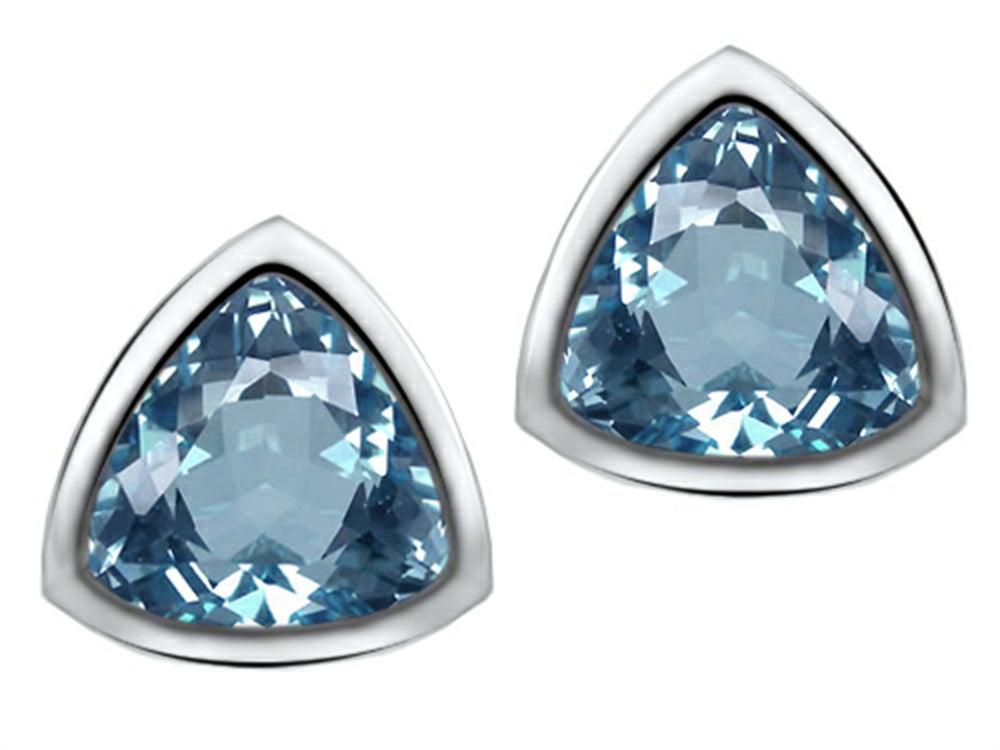 Star K 7mm Trillion Cut Simulated Aquamarine Earrings Studs