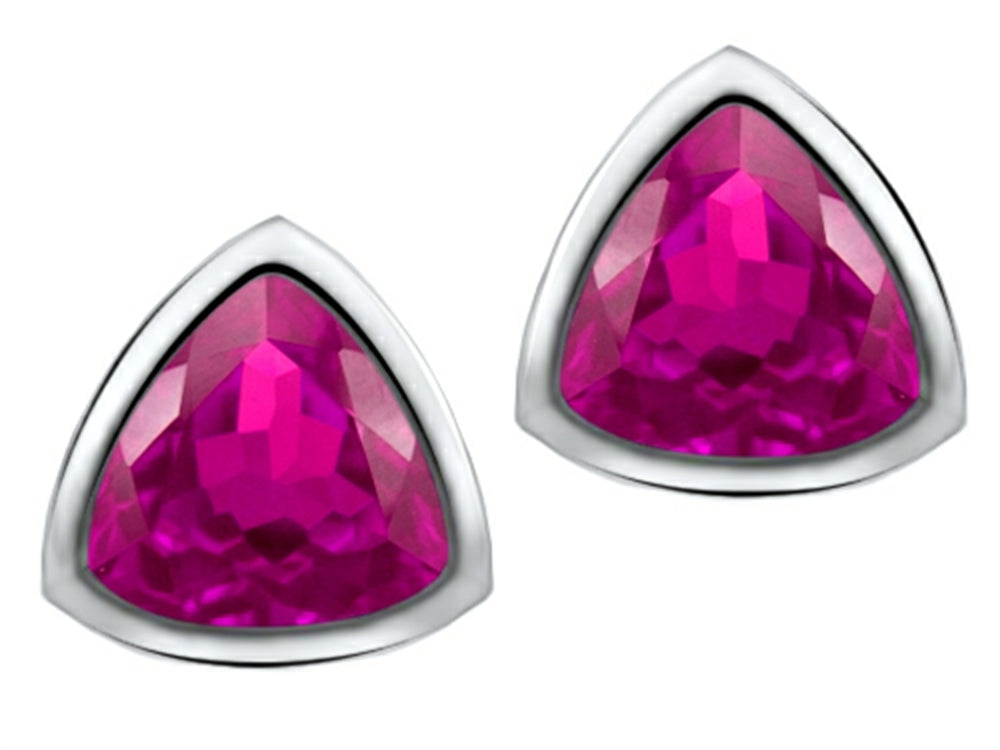 Star K 7mm Trillion Cut Created Pink Sapphire Earrings Studs