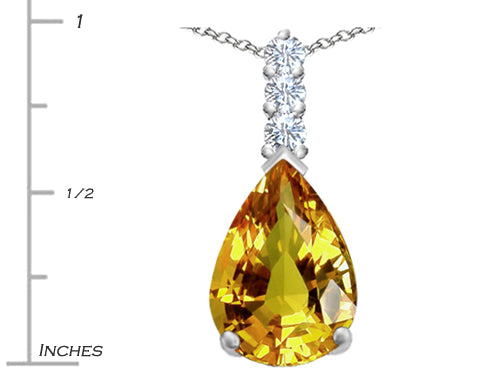 Star K Large 14x10mm Pear Shape Simulated Citrine Pendant Necklace