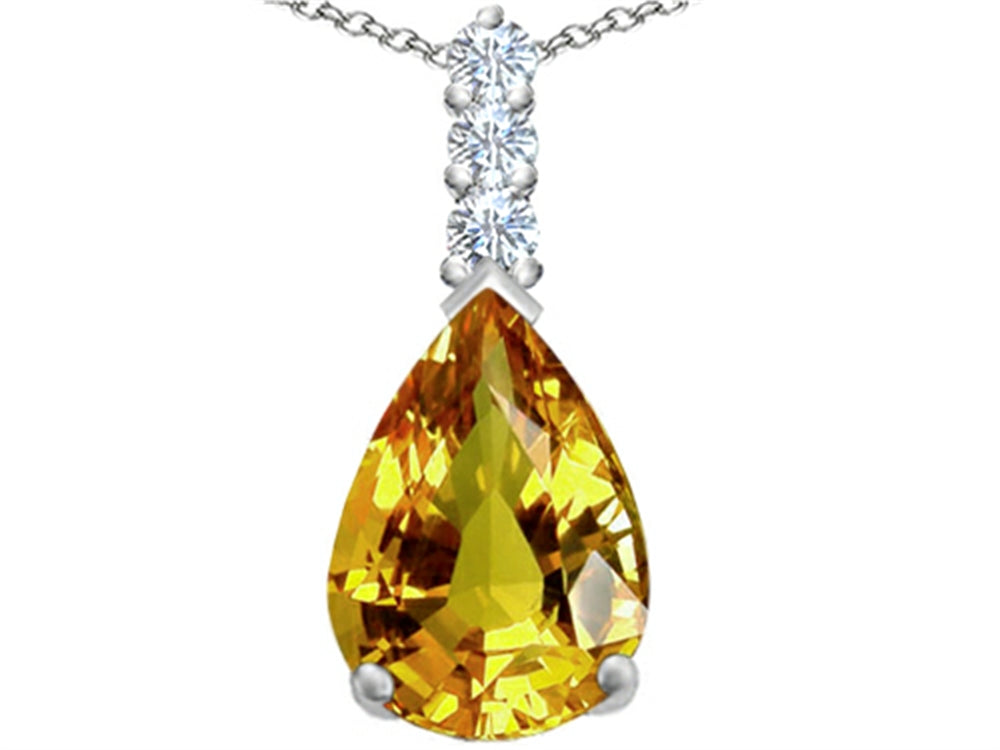 Star K Large 14x10mm Pear Shape Simulated Citrine Pendant Necklace