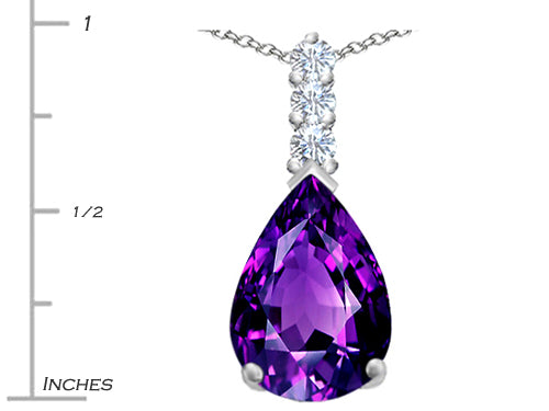 Star K Large 14x10mm Pear Shape Simulated Amethyst Pendant Necklace