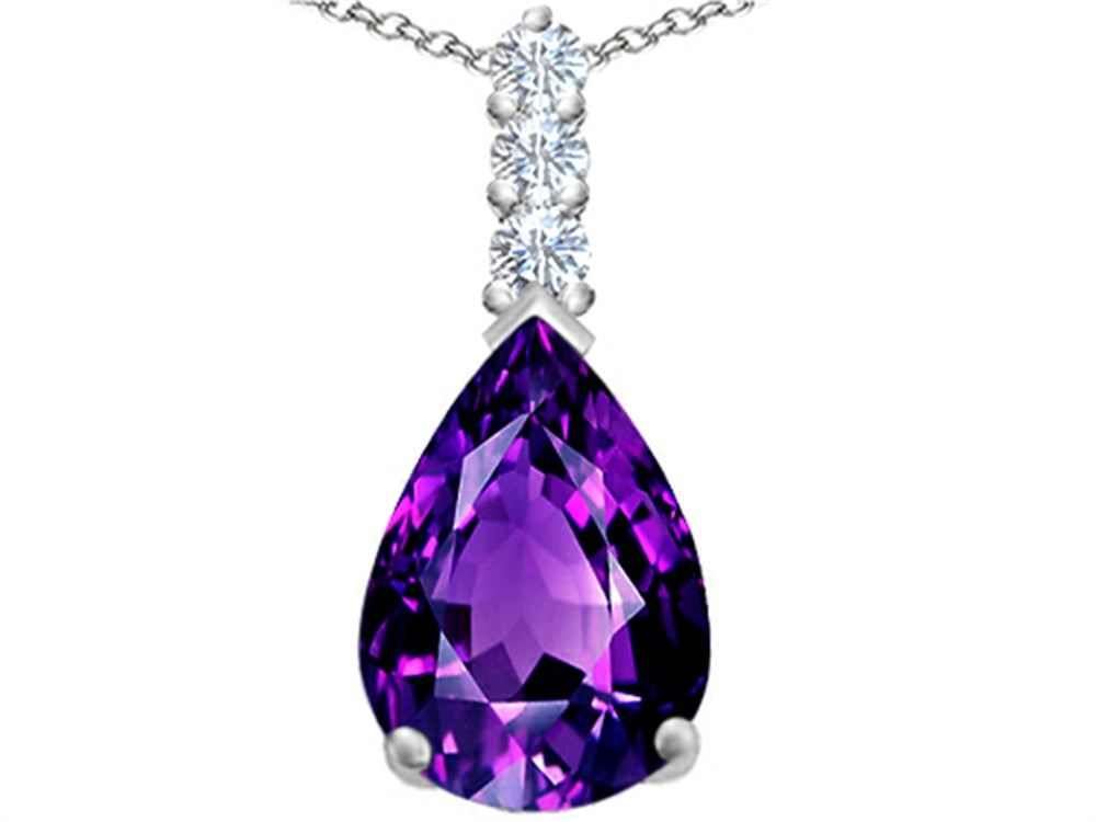 Star K Large 14x10mm Pear Shape Simulated Amethyst Pendant Necklace