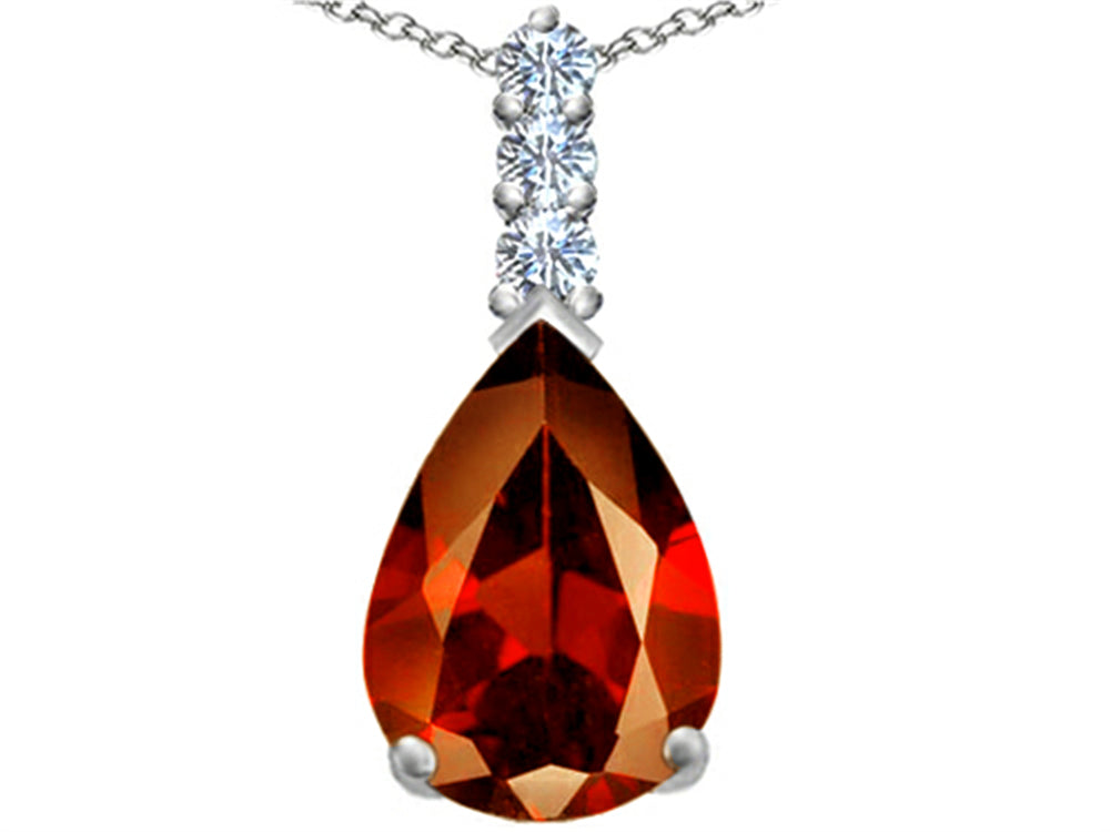 Star K Large 14x10mm Pear Shape Simulated Garnet Pendant Necklace