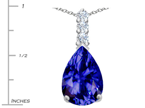 Star K Large 14x10mm Pear Shape Simulated Tanzanite Pendant Necklace