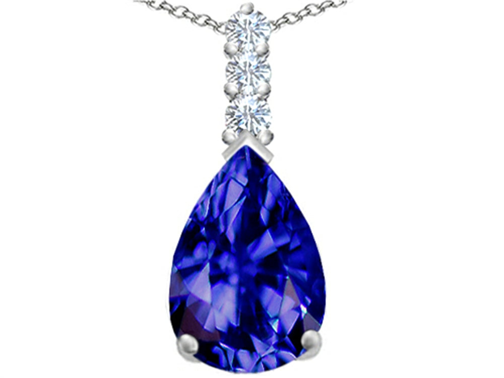Star K Large 14x10mm Pear Shape Simulated Tanzanite Pendant Necklace