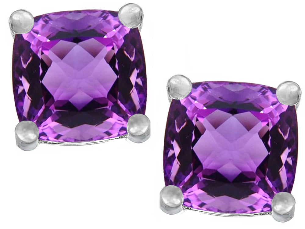 Star K Cushion-Cut 7mm Simulated Amethyst Earrings Studs