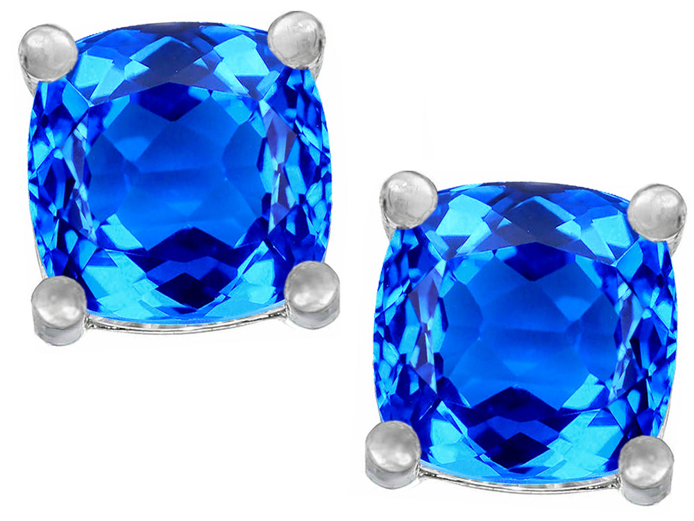 Star K Cushion-Cut 7mm Simulated Blue Topaz Earrings Studs