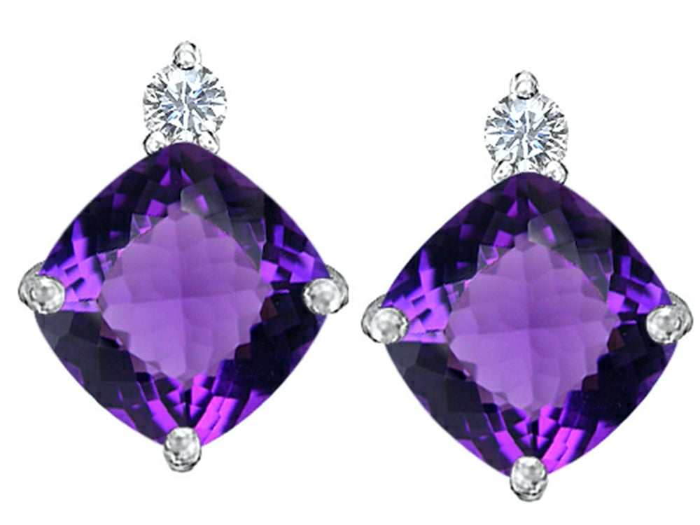 Star K 7mm Cushion-Cut Simulated Amethyst Earrings Studs