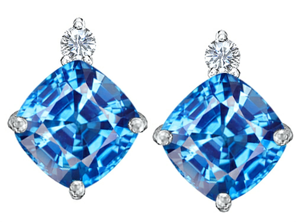 Star K 7mm Cushion-Cut Simulated Blue Topaz Earrings Studs
