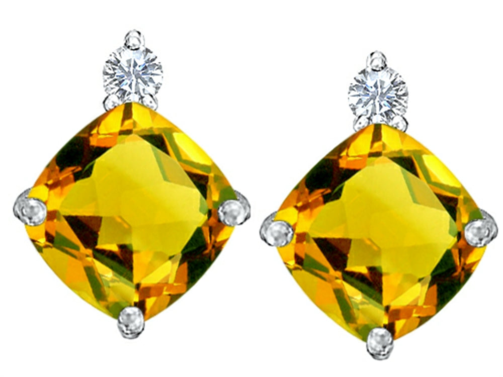 Star K 7mm Cushion-Cut Simulated Citrine Earrings Studs