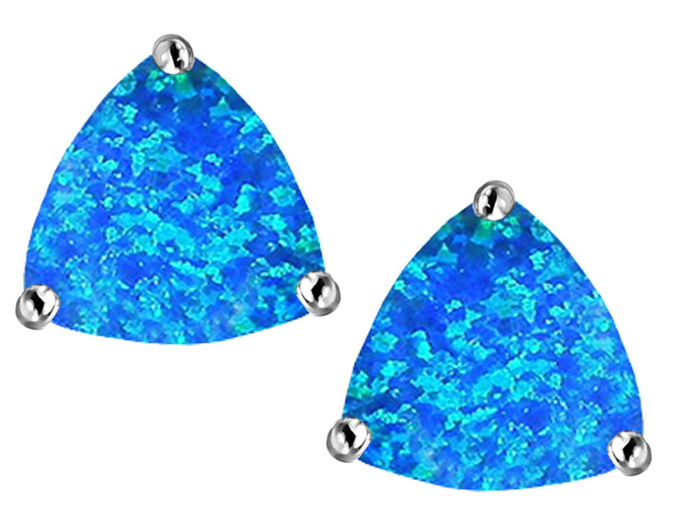 Star K Trillion 7mm Blue Created Opal Earrings Studs