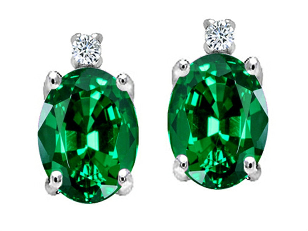 Tommaso Design Oval 7x5mm Simulated Emerald s Earrings
