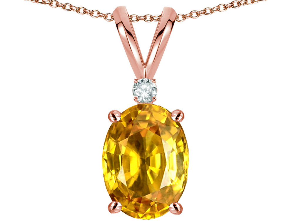 Star K Oval 8x6mm Genuine Yellow Orange Sapphie Rabbit Ear Pendant Necklace
