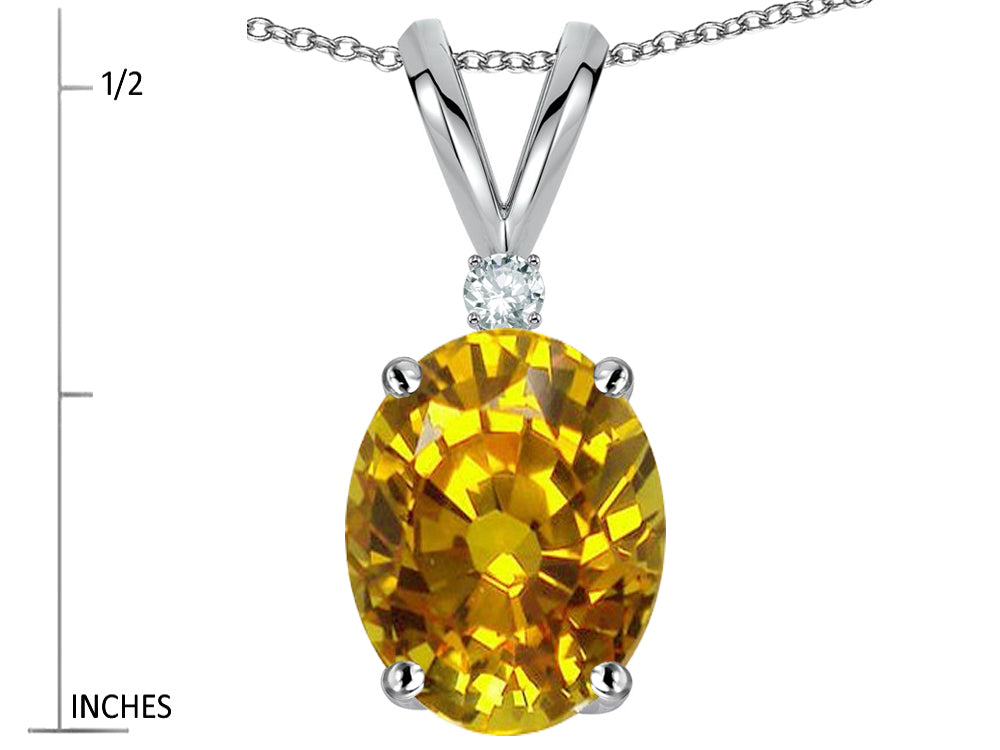 Star K Oval 8x6mm Genuine Yellow Orange Sapphie Rabbit Ear Pendant Necklace