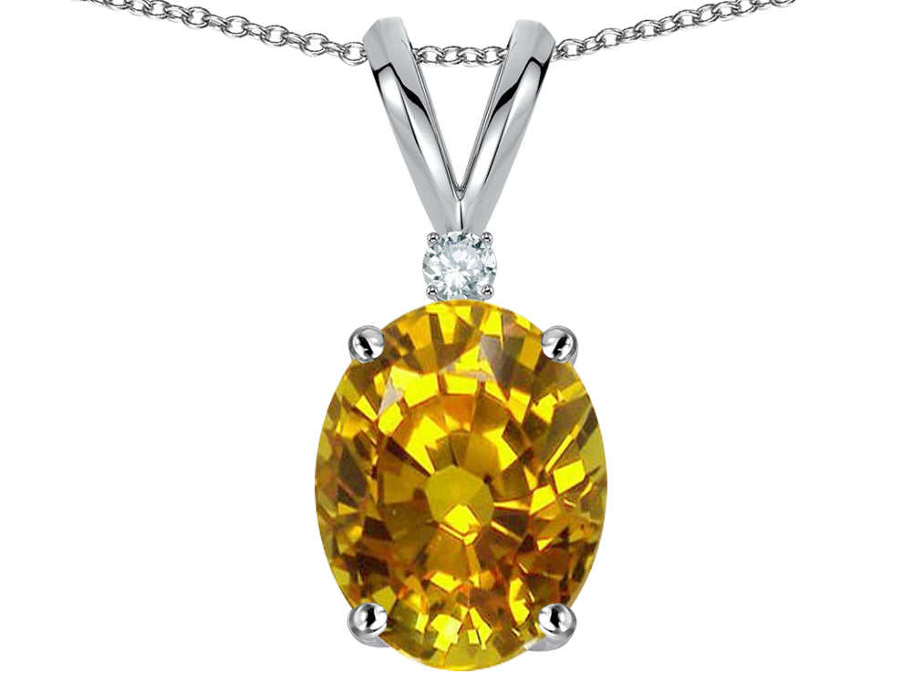 Star K Oval 8x6mm Genuine Yellow Orange Sapphie Rabbit Ear Pendant Necklace