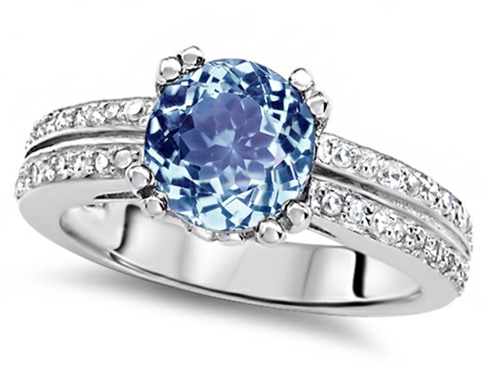 Star K Round 7mm Simulated Aquamarine Wedding Ring