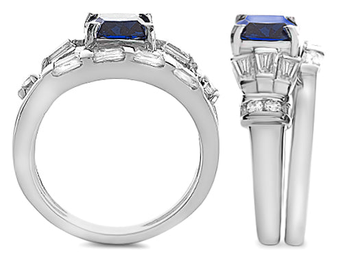 Star K 6mm Square Cut Created Sapphire Wedding Set