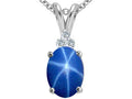 Tommaso Design Oval 9x7mm Created Star Sapphire and Diamond Pendant Necklace
