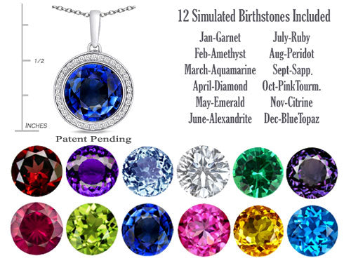 Switch-It Gems™ Round 10mm Simulated Sapphire Pendant Necklace Total of 12 Interchangeable Simulated Stones