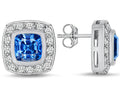 Star K 7mm Cushion-Cut Simulated Blue Topaz Halo Earrings Studs