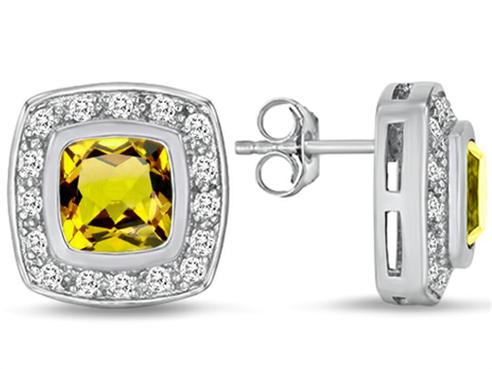 Star K 7mm Cushion-Cut Simulated Citrine Halo Earrings Studs