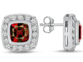 Star K 7mm Cushion-Cut Simulated Garnet Halo Earrings Studs