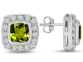 Star K 7mm Cushion-Cut Simulated Peridot and Cubic Zirconia Halo Earrings Studs