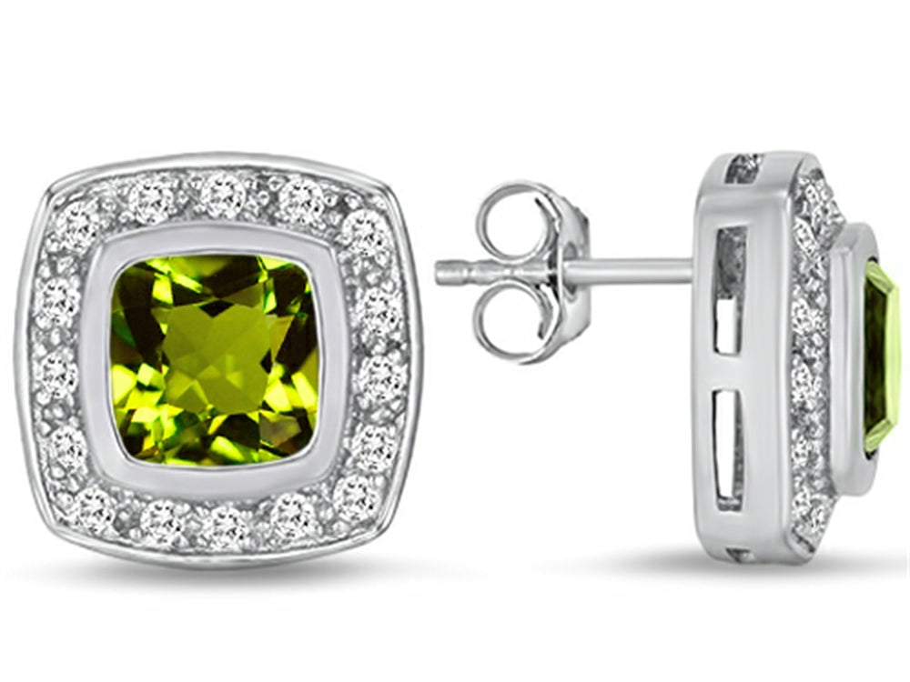 Star K 7mm Cushion-Cut Simulated Peridot and Cubic Zirconia Halo Earrings Studs