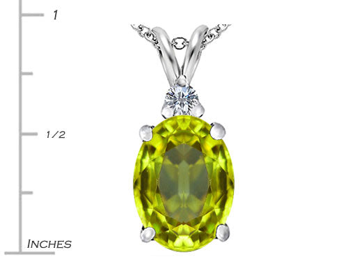 Star K Large 14x10mm Oval Simulated Peridot and Cubic Zirconia Pendant Necklace