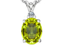 Star K Large 14x10mm Oval Simulated Peridot and Cubic Zirconia Pendant Necklace