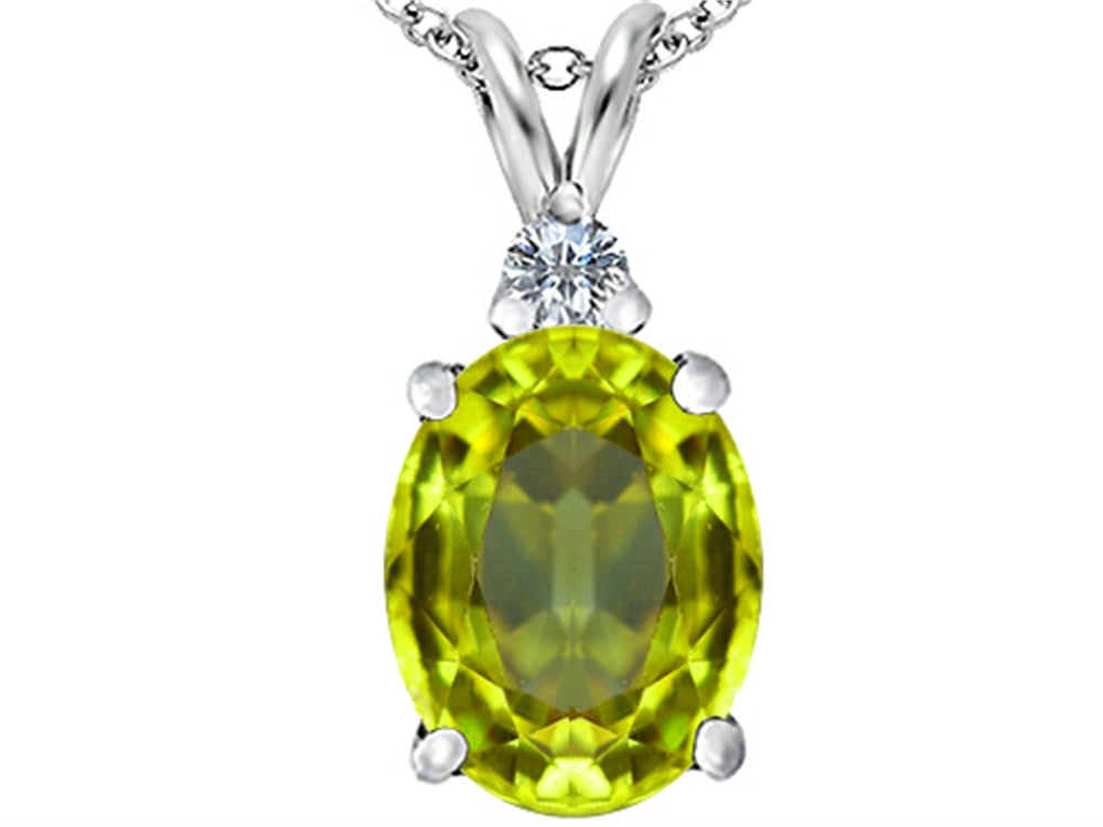 Star K Large 14x10mm Oval Simulated Peridot and Cubic Zirconia Pendant Necklace