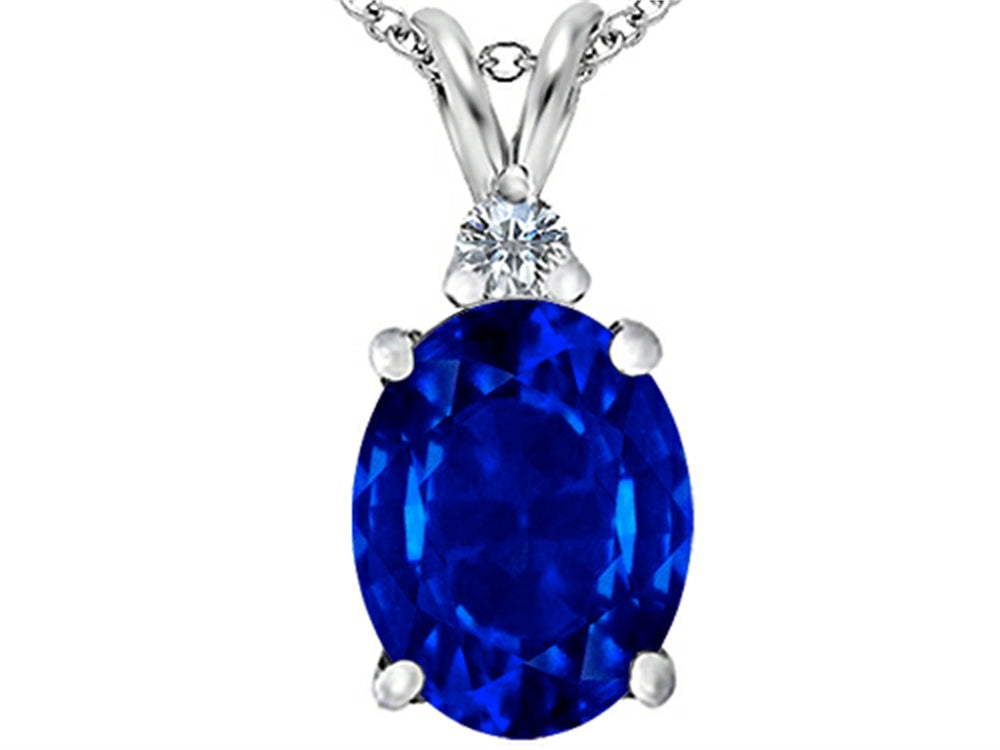 Star K Large 14x10mm Oval Simulated Sapphire Pendant Necklace
