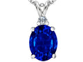 Star K Large 14x10mm Oval Simulated Sapphire Pendant Necklace