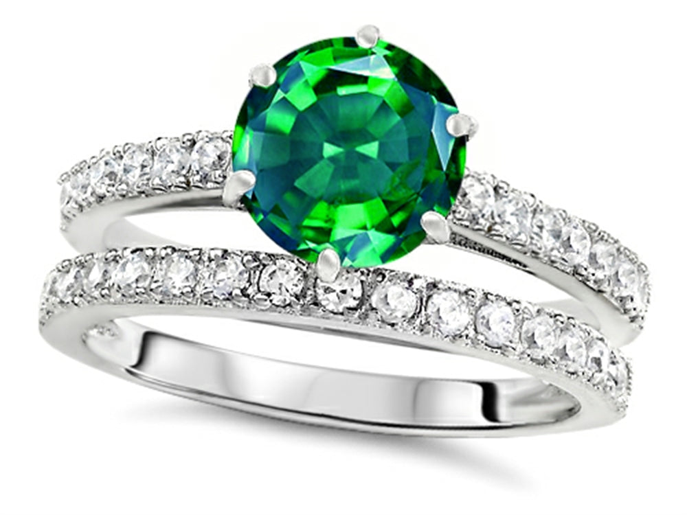Star K Round 7mm Simulated Emerald Wedding Ring