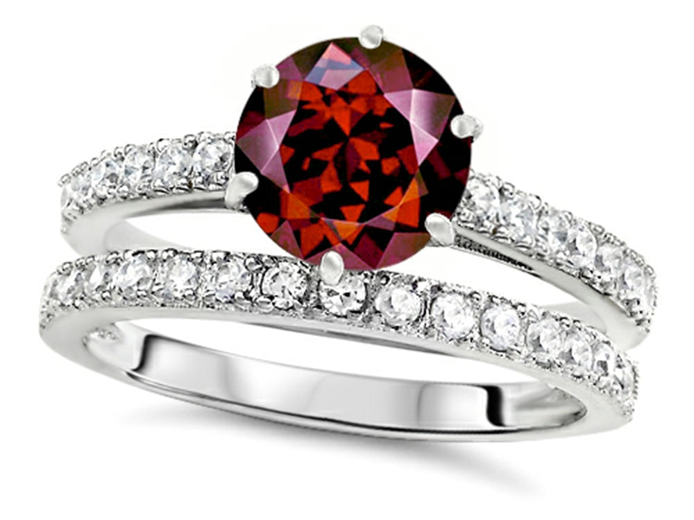 Star K Round 7mm Simulated Garnet Wedding Ring