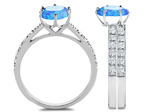 Star K Round 7mm Simulated Blue Opal Wedding Ring
